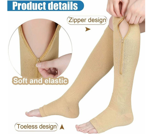 3 Pares Calcetas Compresión Medias Calcetines Cierre Zip Sox