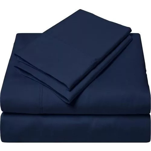 Imagen 3 de 4 de Juego Sábanas Microfibra Azul Oscuro Liso Sencillo