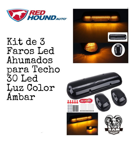 Kit De 3 Faros Led Ahumados Para Techo Led Ámbar 