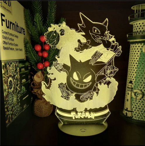 Luminaria Neon Led Pokemon Gengar Colorido Varias Cores