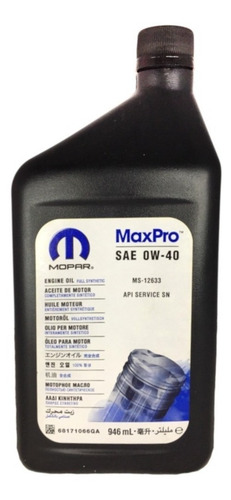 Imagen 1 de 5 de Aceite De Motor Mopar Maxpro 0w40 Sintetico Nafta 946ml