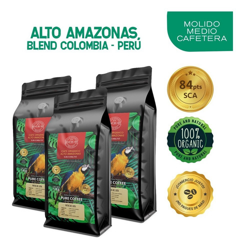 3 Kg Cafe Orgánico Alto Amazonas Lanzamiento -60% Off Grano