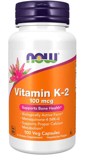 Vitamina K2 100mcg Now Foods 100 Capsulas - Importada Sabor Sem Sabor