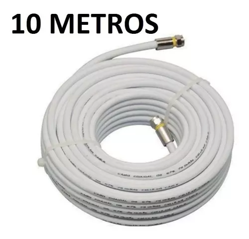 Cabo Coaxial Antena Tv Crimpado Rg6 Branco 10 Metros Rg06