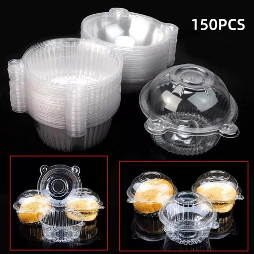 150 Vasos Con Domo Estándar Cupcake Caja Individual Y