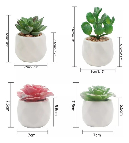 Plantas Artificial Suculenta Decorativa Maceta Cerámica 4pcs