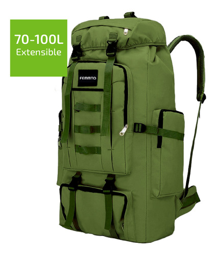 Mochila Tactica Camping 70-100 Lts Mochilero Ampliable Color Verde