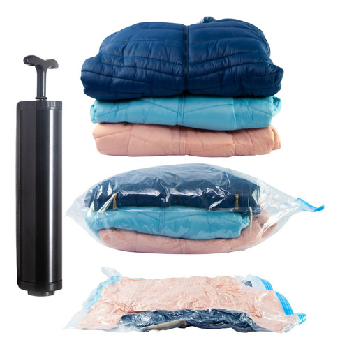 Kit 4 Saco A Vacuo G Viagem Roupa 70x110cm + Bomba De Vácuo