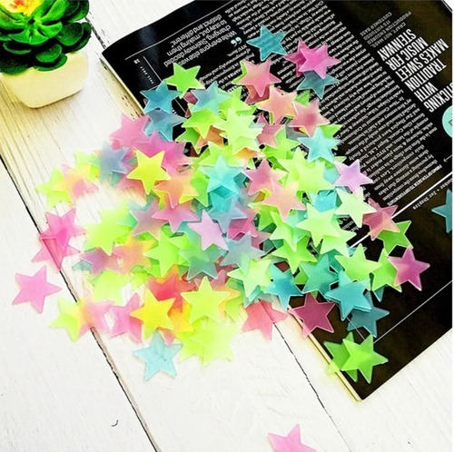 Paquete De 100 Estrellas Fluorescentes Fosforecentes Color Multicolor