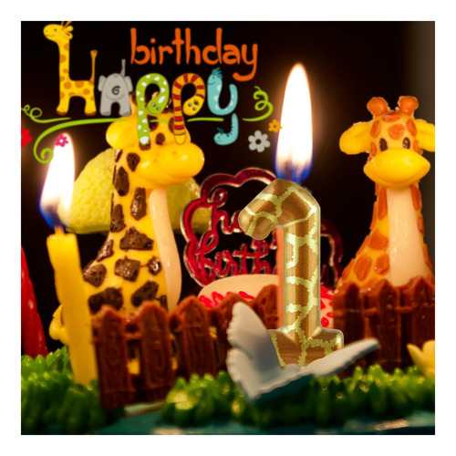 Número 1 Velas De 1er Cumpleaños Jiraffe Gold Birthday Vela