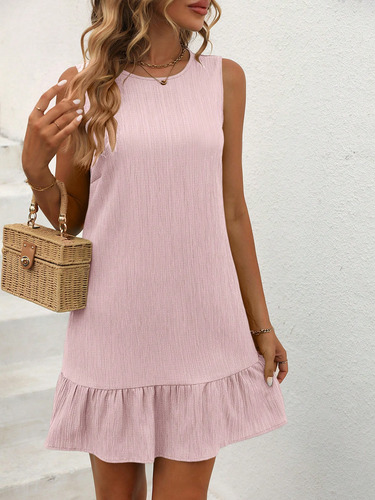 Vestido De Verano Sin Mangas Con Dobladillo De Volantes Y Cu