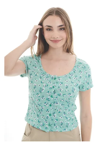 Remera con botones mujer hotsell