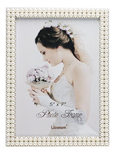 Licotom Metal Picture Frame Silver Plated With Pearls Jw46m