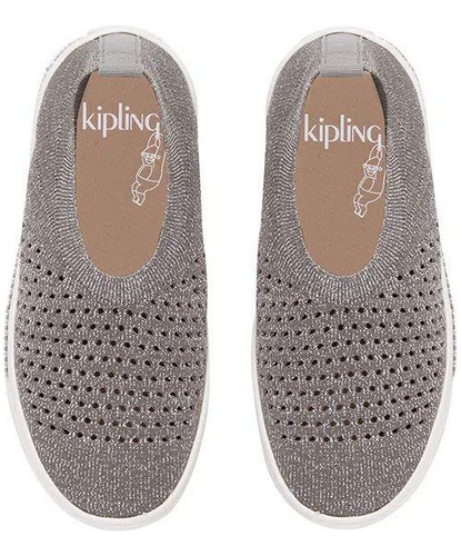 Tênis Kipling Sophi De Malha Cinza Metalizado