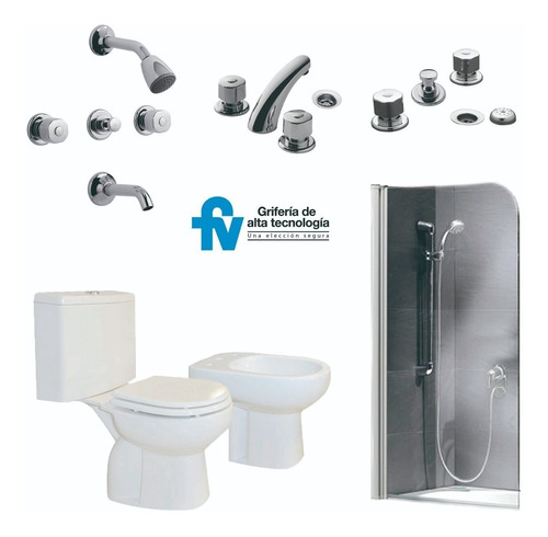 Combo Baño Full Mampara Vanitory 60cm Inodoro Bidet Espejo