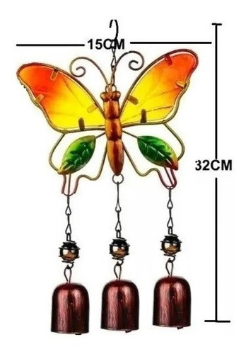 Imagen 3 de 3 de Mariposa Colgante Con Mini Campanas Y Vitral Artidix
