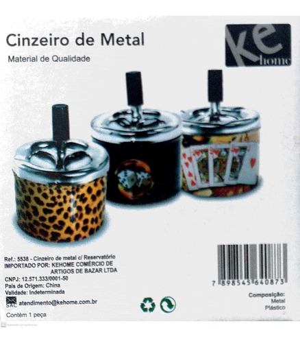 Imagem 3 de 4 de Cinzeiro De Inox Tampa E Reservatório Anticheiro 12x9cm Dado
