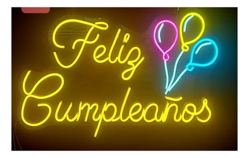 Letrero Led Neon Feliz Cumpleaños Globos Ancho 45cm Luminoso