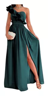 Vestido Con Abertura Elegante Fiestas De Noche Mujer Verde