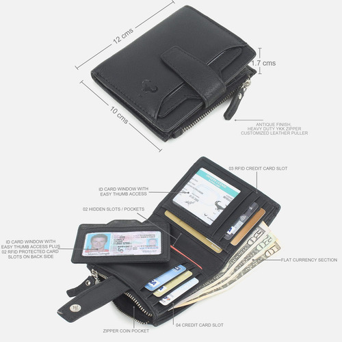 Alphahide Cartera Plegable Compacta De Cuero Genuino Para Mu
