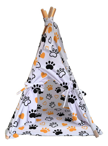 Tipi Para Perro Gato Casa Con Cama Colchoneta Mascota 80cm Color Patitas Blanco