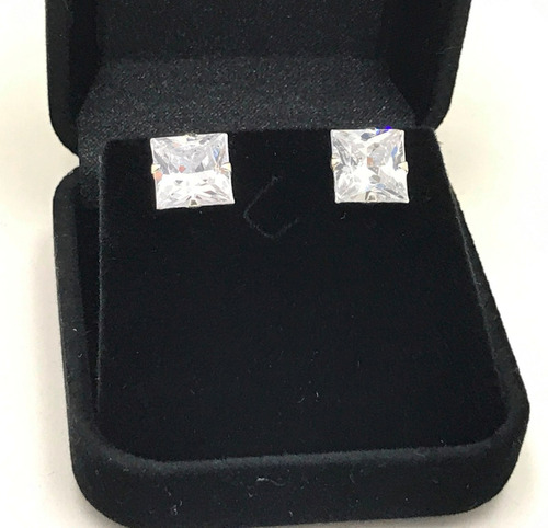 Brincos Quadrado 1cm  Zircônia E Prata 925 Caixa Veludo