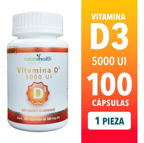 Imagen 1 de 4 de Vitamina D3 5000 Ui (100 Caps) Naturalhealth