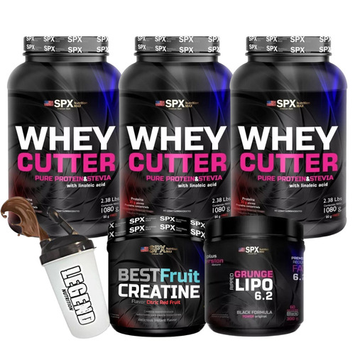 Spx Whey Cutter Chocolate 1.08kg X3 + Spx Creatina Micronizada Citric Red Fruit 300 G + Spx Ripped Grunge Lipo 6.2 300 Gr + Vaso Legend