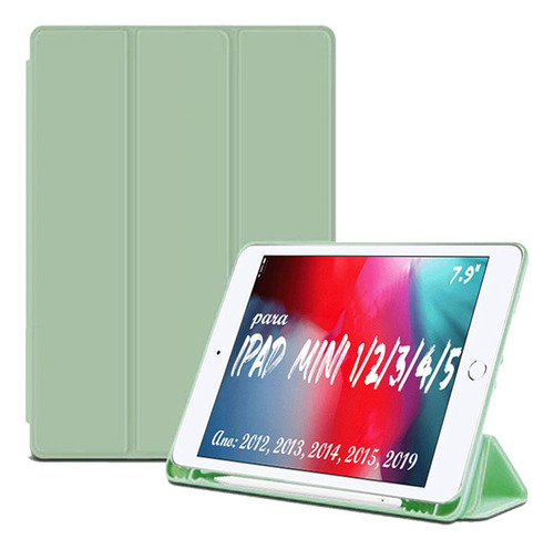 Capa Para iPad Mini De 7.9 1,2,3,4,5 Geraçoes Compart. Pen Cor Verde-claro