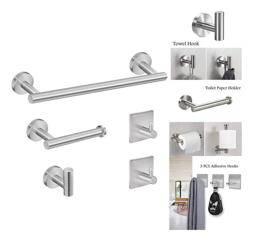 Kit Acessórios P/ Banheiro Aço Inox 5 Peças Prateadol