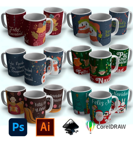 40 Plantilla Para Sublimar Tazas De Navidad  Editables V2