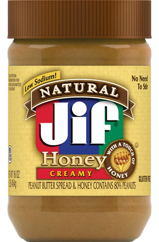 Jif Natural - Crema De Mani Natural Para Untar Y Miel, 16 On