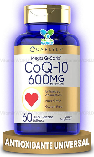 Carlyle Coq10 Coenzima Q10 Complejo 600 Mg 60 Softgels Sabor Sin Sabor