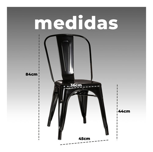 Pack 4 Silla De Comedor De Metal Negra Diseño Moderno Y Apil