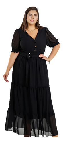 Vestido Longo Preto Plus Size  Dona Charme 