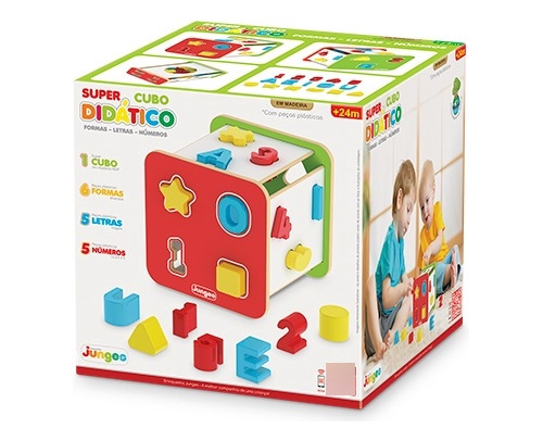 Brinquedo Educativo Bebê Super Cubo Didático Madeira Junges