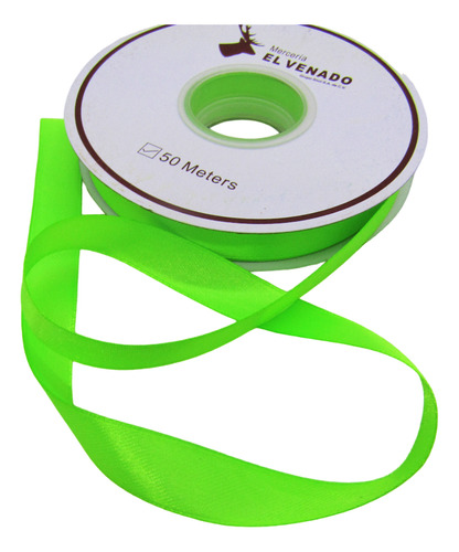 Listón Satinado Económico Satinado 2 Caras 1cm Con 50 Metros Color Verde Limón Lisa