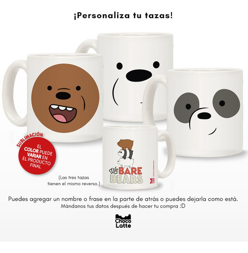 Tazas Sublimadas We Bare Bears Osos Escandalosos Tres Piezas