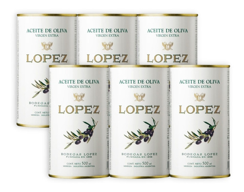 López Aceite De Oliva Extra Virgen Lata X6u 500ml Mendoza