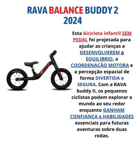 Bicicleta Infantil Balance Equilíbrio Rava Buddy 2 Sem Pedal Cor Preto/vermelho