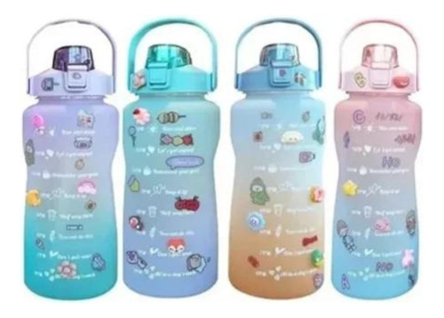 Termo Botella Agua Motivacional 2.0 Lts Con Stickers Y Pines Color Colores