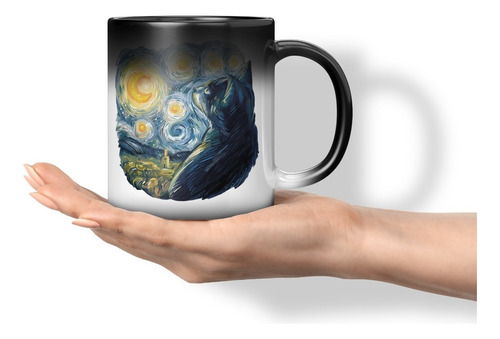 Taza Magica Gato Noche Estrellada Parodia 11 Onzas