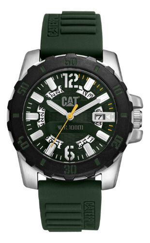 Reloj Caterpillar Hombre Ar.141.23.133 Steel Barricade Malla Verde Bisel Negro Fondo Verde