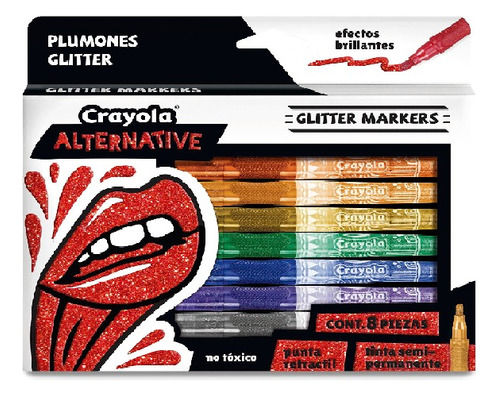 Marcador Delgado Colores Glitter 8 Pzs Crayola Alternative