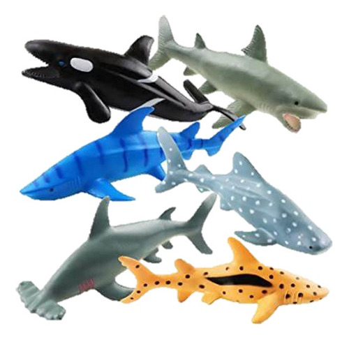 6 Tiburones Animales Marinos Ballena Maqueta Oceano Mar 