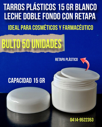 Tarros Plásticos 15 Gr Doble Fondo Bulto 50 Unidades Blanco