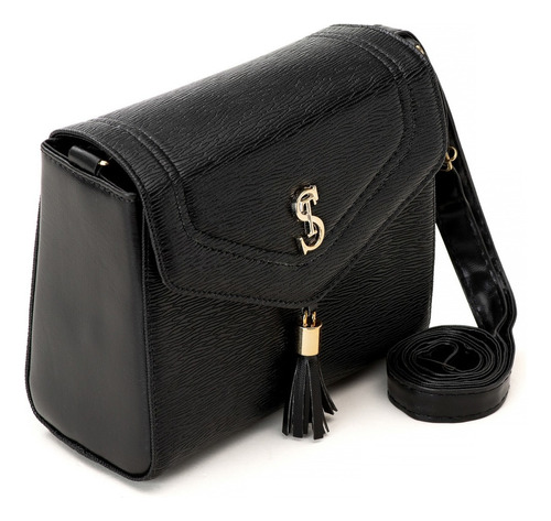 Bolsa Feminina Pequena Transversal E Lateral Tampa Pinguente Cor Preto