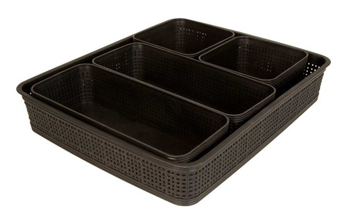 Set X 5 Cajas Organizadoras Free Home 6 Litros Negras