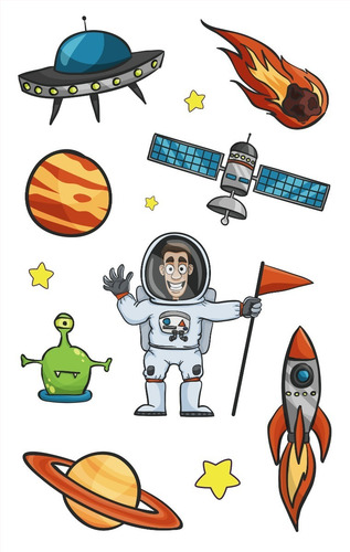 Imagen 8 de 10 de Tatuajes Temporales Tattoo Espacio Astronauta X10 Souvenir