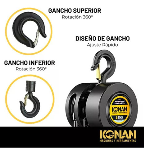 Aparejo A Cadena Manual 2 Ton 6 Mt. Izaje Konan Taller
